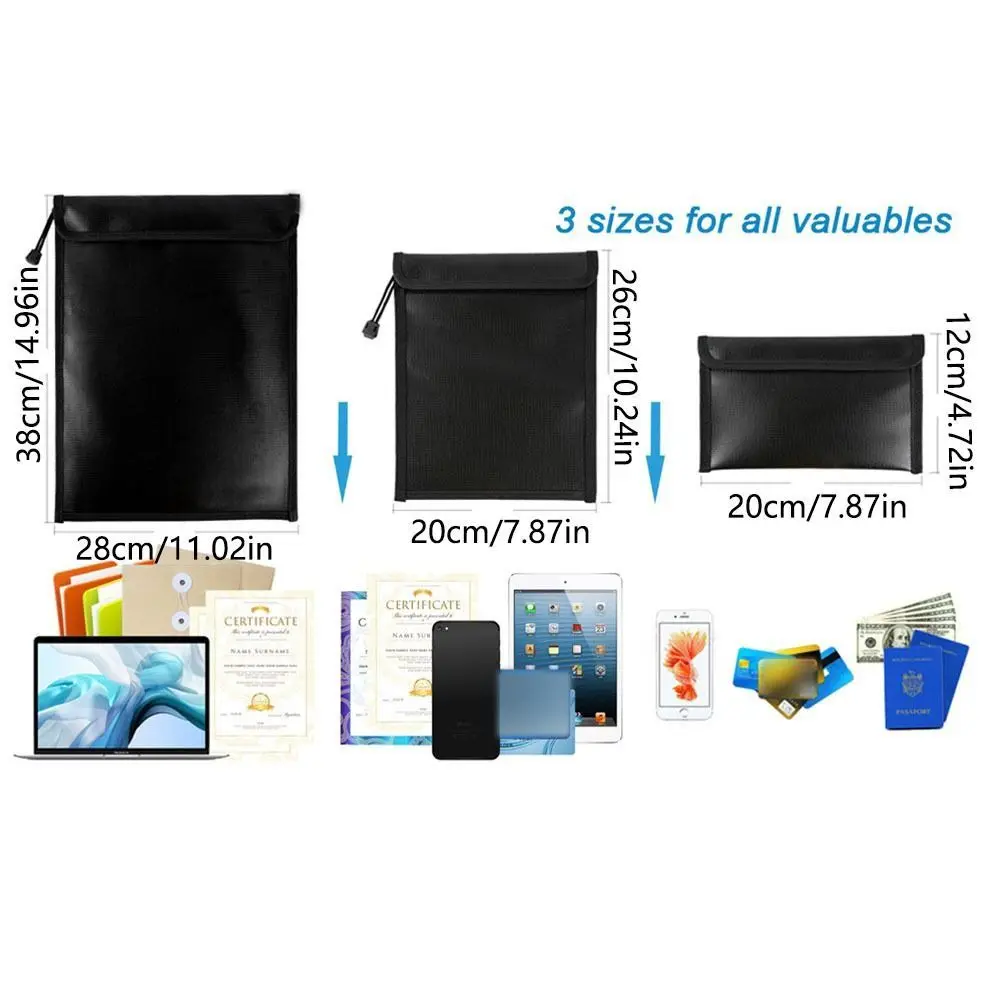 Waterproof Fireproof Document Bag S/M/L Zipper Closure Fireproof Shielding Folder Heat-resistant Signal Blocker