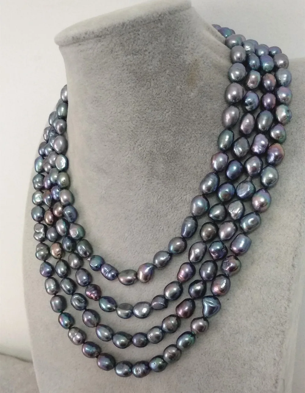 

NEW 8-9mm Black Baroque Freshwater Pearl long necklace, 60inches