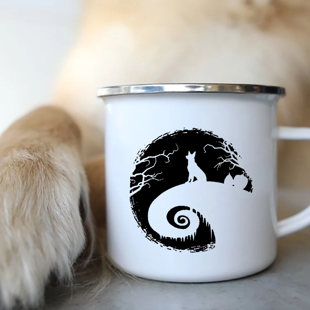 German Shepherd Printed Creative Enamel Coffee Tea Mugs Camping Adventure Beer Drink Juice Cups Handle Mug Gifts for Dog Lovers