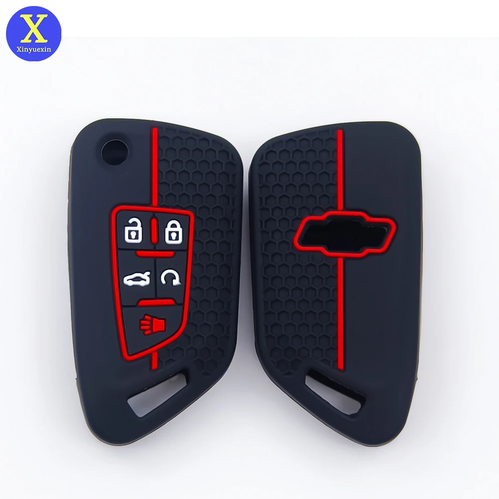 Xinyuexin Silicone Car Key Case for Chevrolet Chevy Camaro Cruze Impala Equinox Modified Key Shell 5 Button Protection 2 Pcs/lot