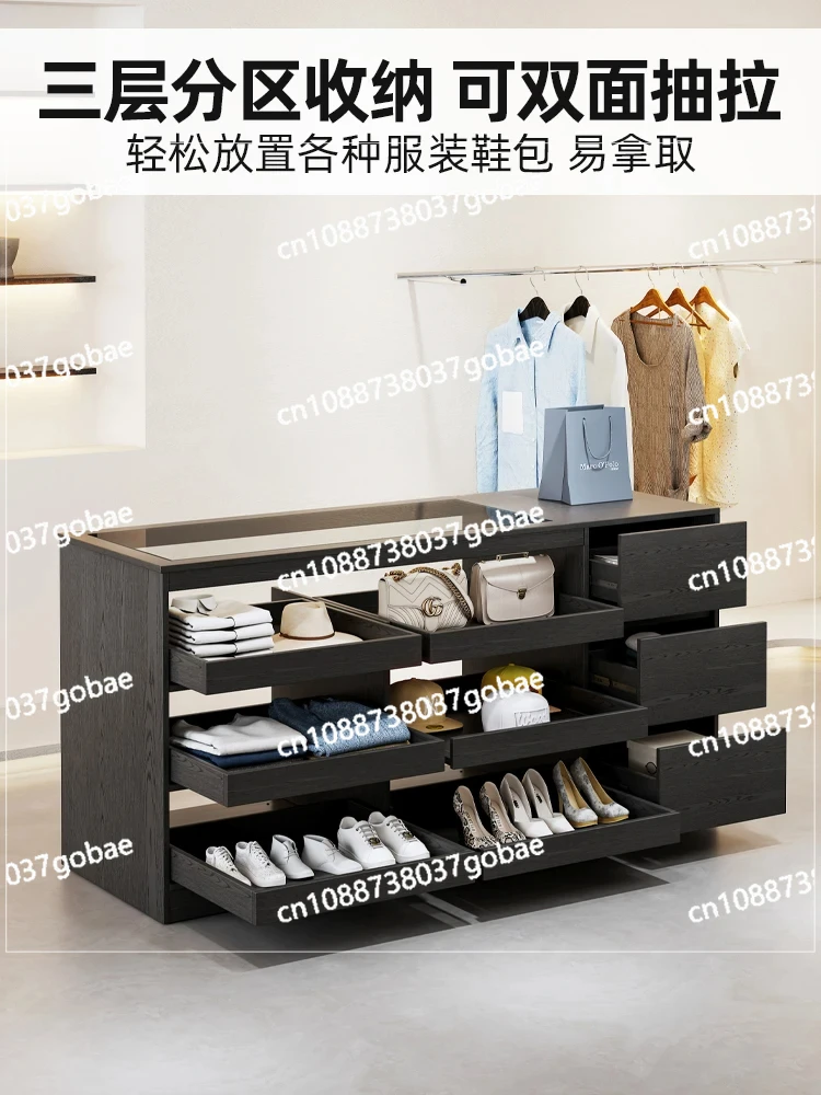 Solid wood clothing store flow table can be double-sided island table women's clothing store jewelry display cabinet