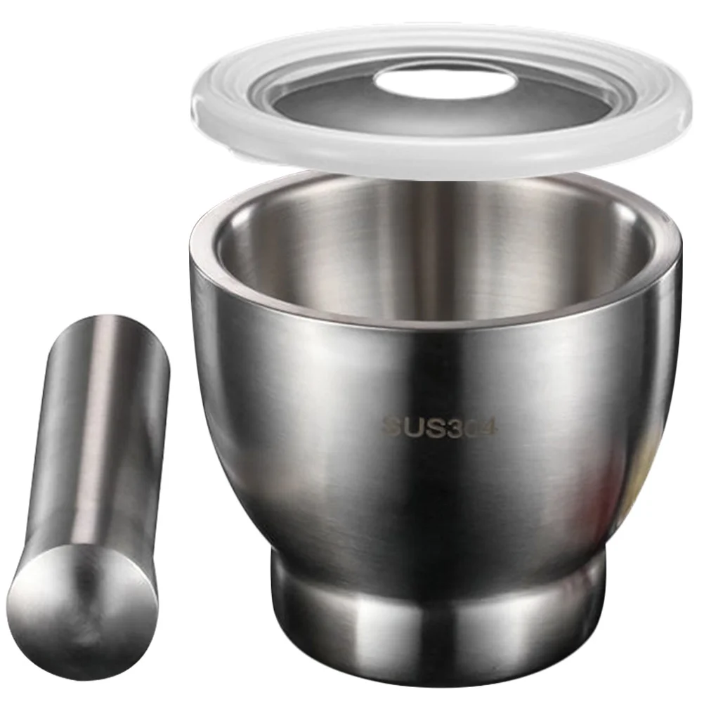 

1Set Stainless Steel Mortar and Pestle Set Heavy Duty Spice Grinder Bowl Non Slip Base with