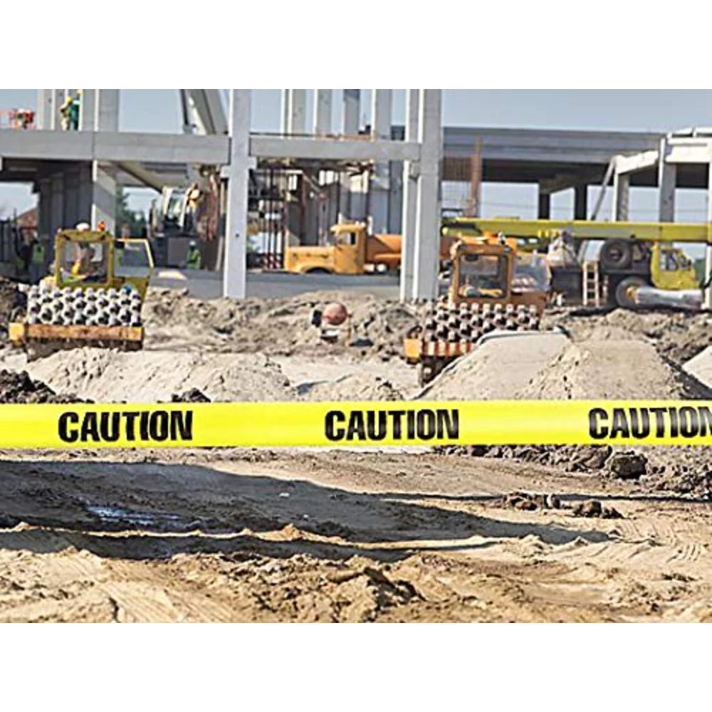 شريط تحذير أصفر ممتاز Harzard مع نص أصفر ساطع وأسود جريء I 2 بوصة عريض لأقصى قدرة قراءة