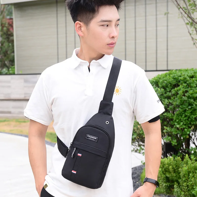 Korean Men Chest Bag for Outdoor Sports Travel Sling Bag Causal Single Shoulder Bag Crossbody Bag Oxford Chest Pack for Male