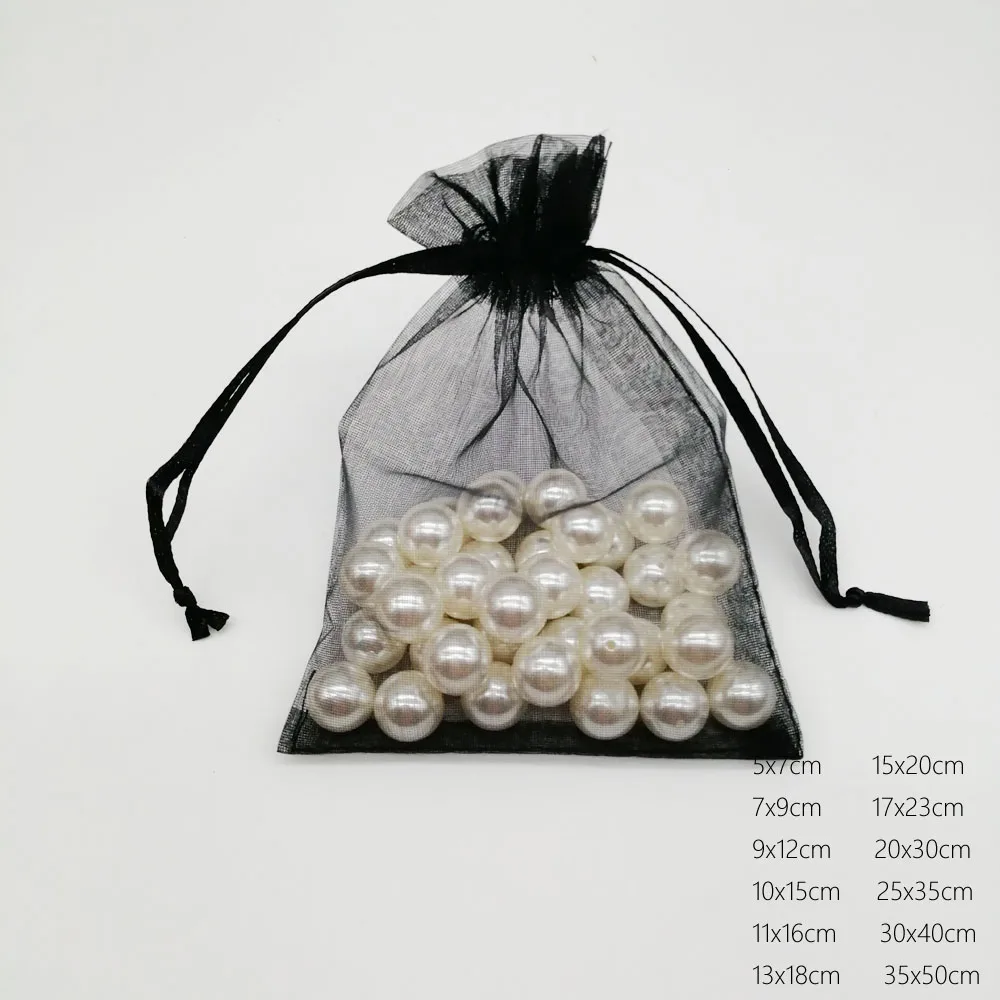 1000pcs Large Christmas Organza Drawstring Gift Bags Black Sachet Pouches Packaging Wedding Party Favors Birthday Displays