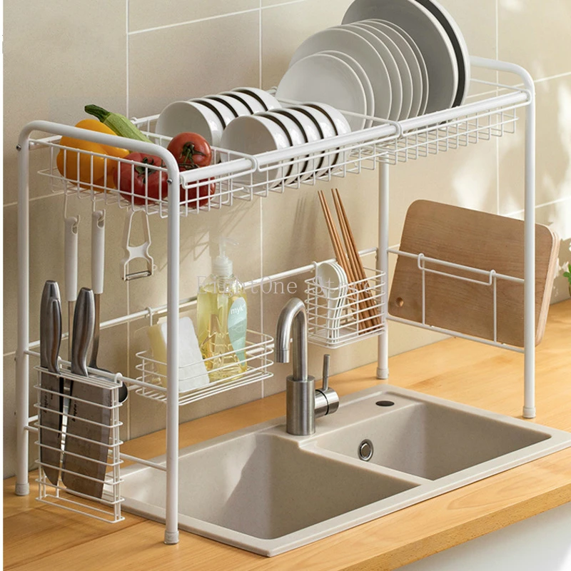 

Household kitchen storage rack multi layers utensil drain etagere anti-rust organizer on ground white container