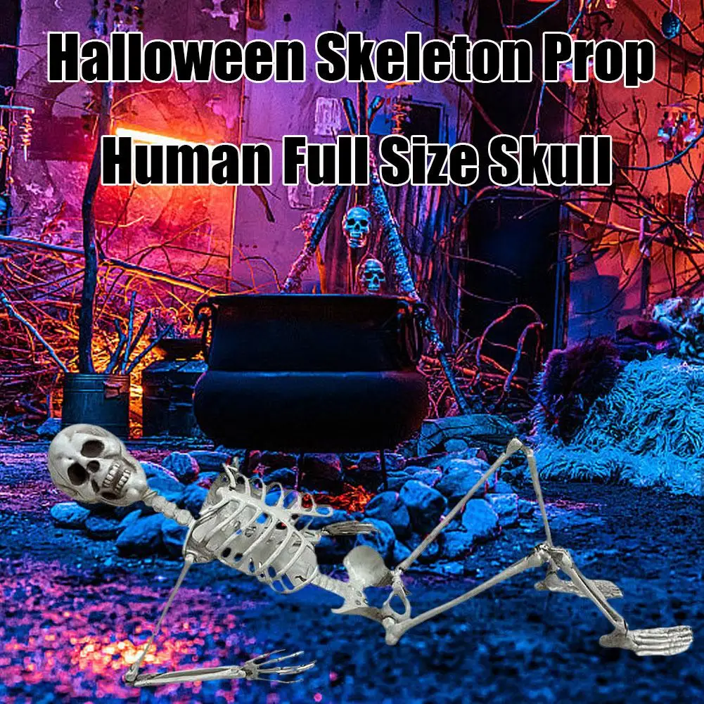 Halloween Party Decoration Full Size Fake Human Skull Skull Ornament Horror Skeleton Bones Poseable Movable Props Festival C3n7