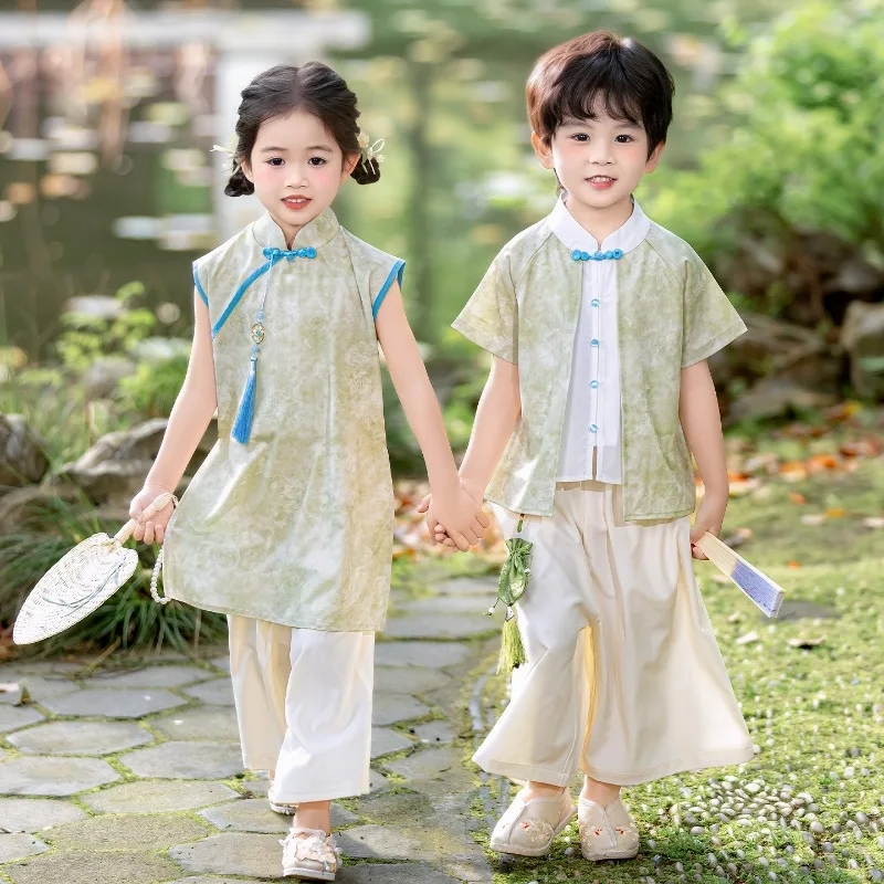 2026 Childrens New Chinese Style Performance Dress for Boys and Girls  Recitation Dress Kindergarten Chinese Culture Performance