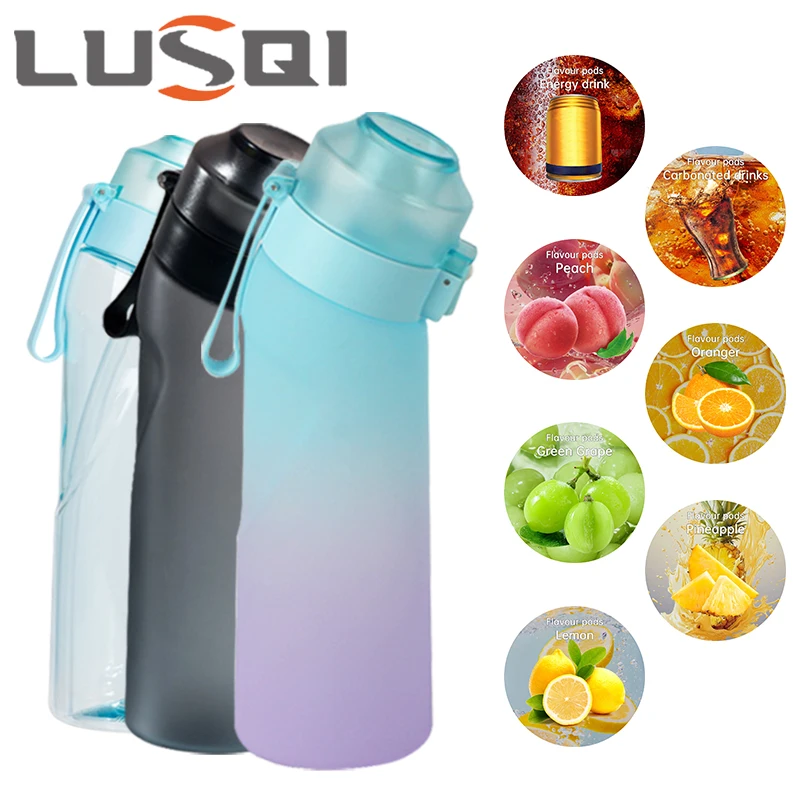 LUSQI 650ML Air Flavored Water Bottle With 7PCS Random Flavor Pods Sports Straw Cup Tritan For Outdoor Sports BPA Free