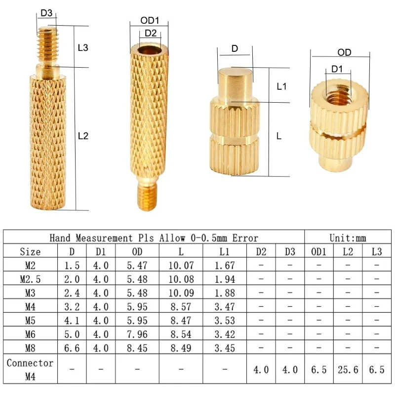 8pcs 3D Printing Workpiece Hot Melt Nut Metric Thread M2 M2.5 M3 M4 M5 M6 M8 Brass Thread Insertion Kit Hot Insertion Tool