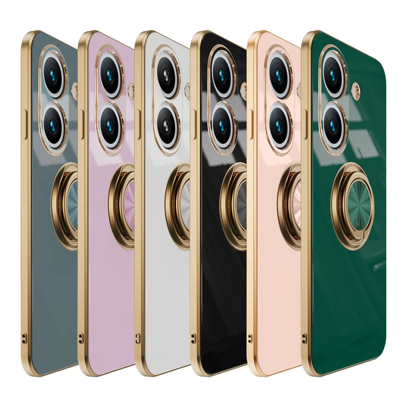 For Xiaomi Poco C65 Case Luxury Plating Magnetic Ring Stand Phone Case for PocoC65 Poco C65 Little C 65 Soft Silicone Back Cover