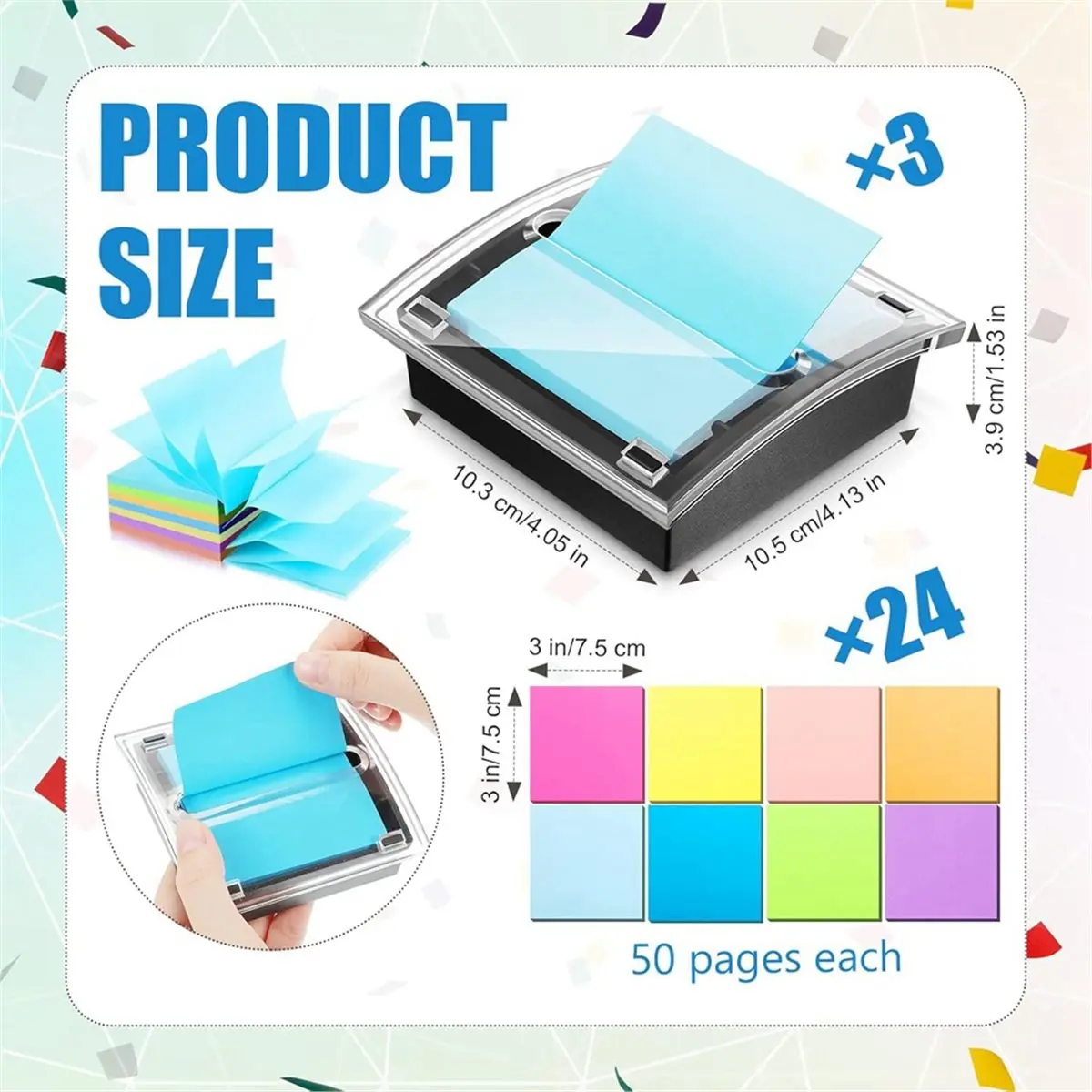 Best of 2026 3 Pack Up Sticky Dispenser Note Holder Black Base with 24 Pads Up Sticky Notes Memo Pads,50 Sheet Per Pad
