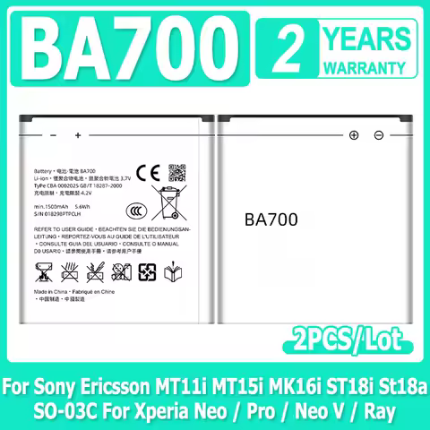 2pcs/lot BA700 Li-ion Battery 1500mAh For Sony Ericsson MT11i MT15i MK16i ST18i St18a SO-03C For Xperia Neo / Pro / Neo V / Ray