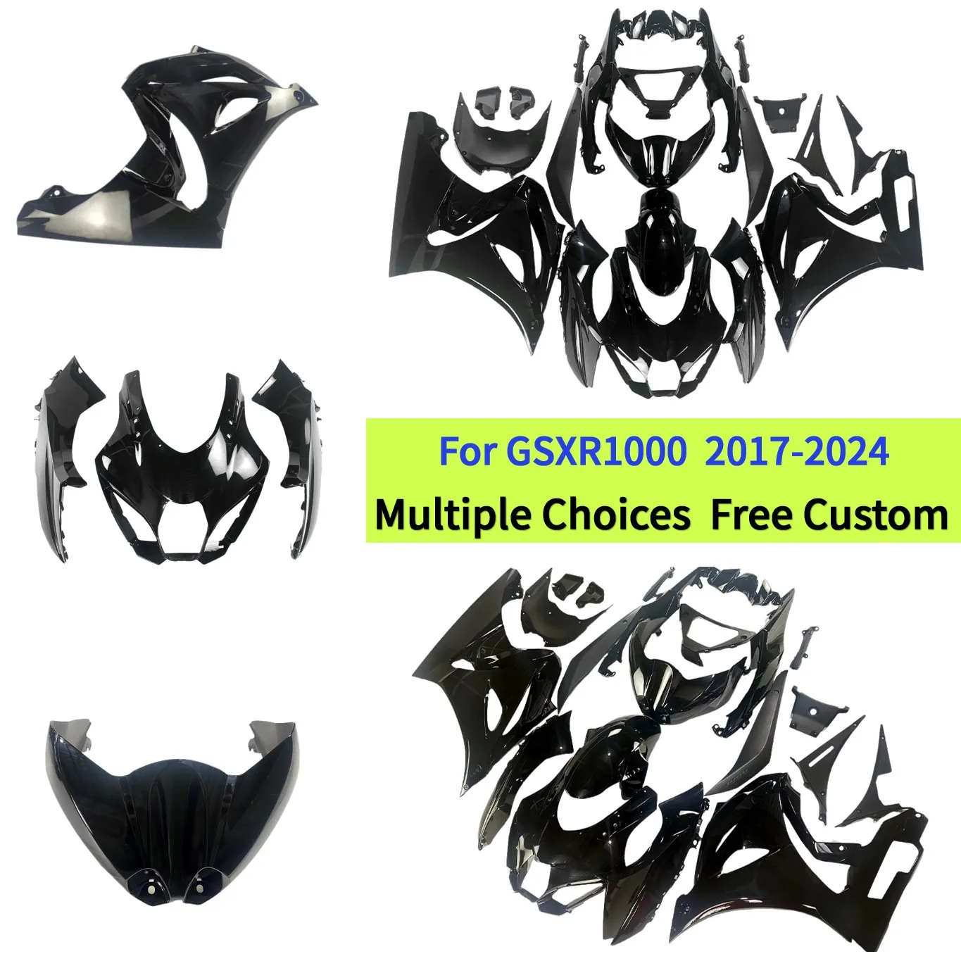 

Пластиковый обвес для мотоцикла Suzuki GSXR1000 2017 2018 2019 2020 2021 K17 2022 2023 2024 K17 GSX-R1000, глянцевые черные обтекатели