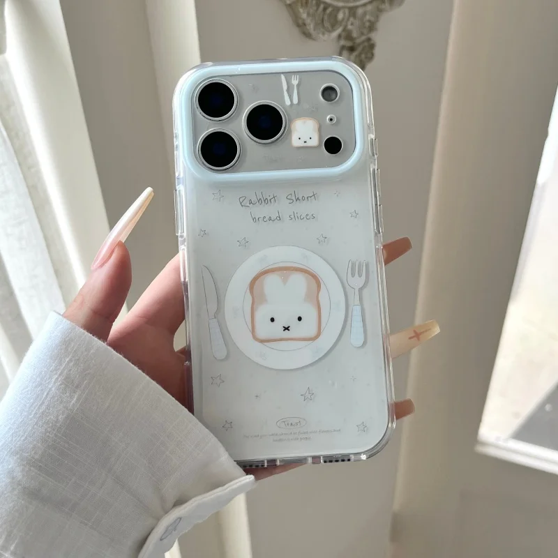 

Korean Cartoon Bread Miffy Rabbit Phone Case For iPhone 17 Pro 16 15 Pro Max Protective Cover Fashion Shockproof Cute Cases 16 P