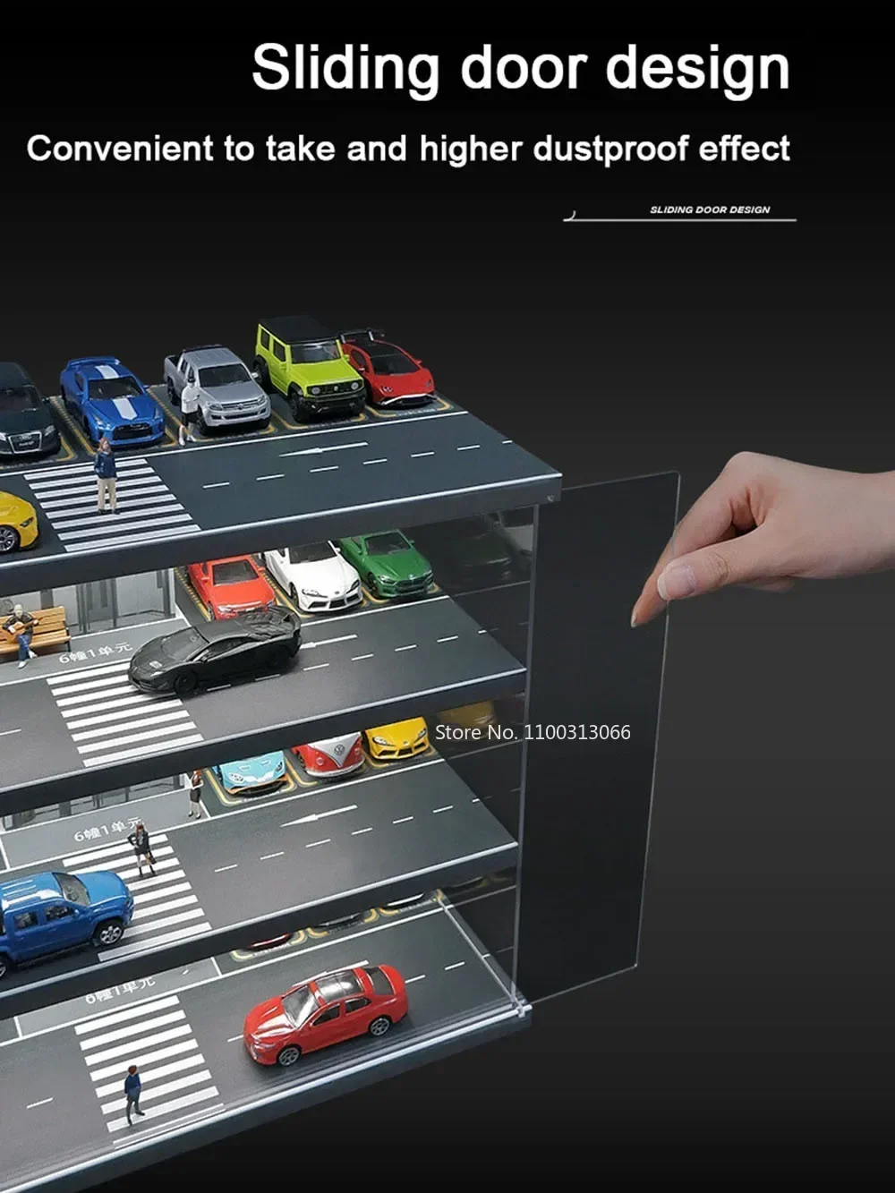 1:64 Parking Lot Scene Car Model Double Deck Storage Box Toy Garage Transparent Dustproof Built-In Light Parking Collection Gift