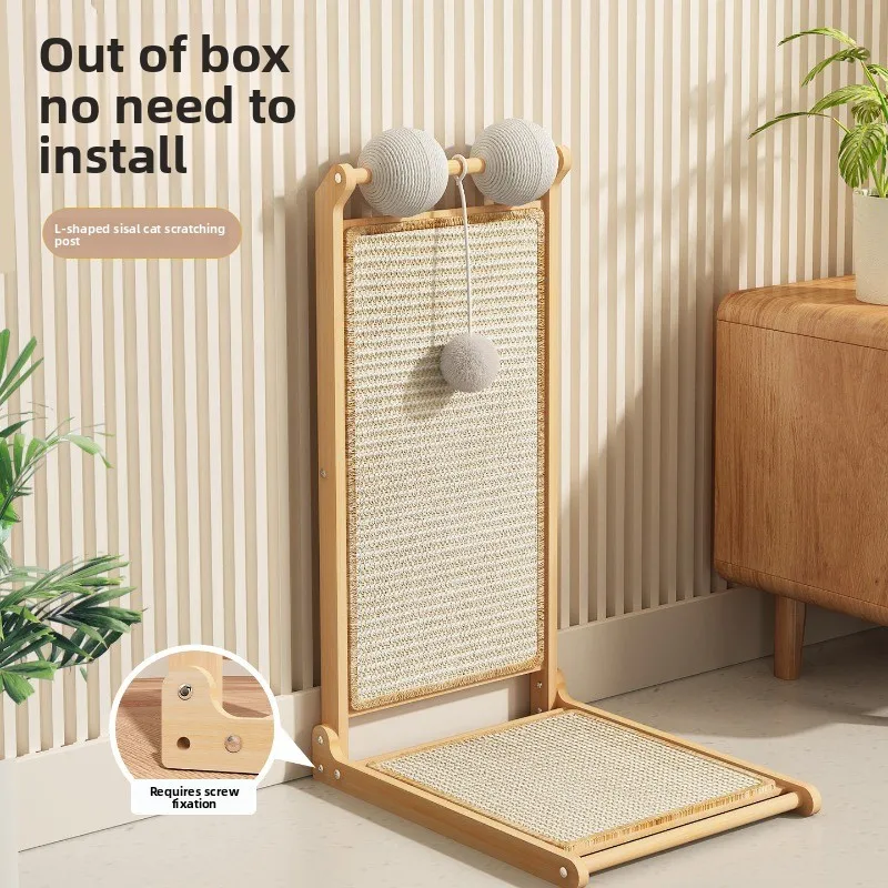 L-shaped installation-free cat scratching board, wear-resistant and non-crumbling solid wood vertical cat claw board