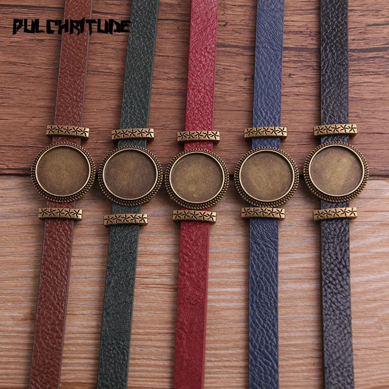 1pcs  PU Bracelets Bangles Base Setting Cuff Blank Trays Brazel Fit 18mm Glass Cameo Dome Cabochon DIY Jewelry Findings P6710