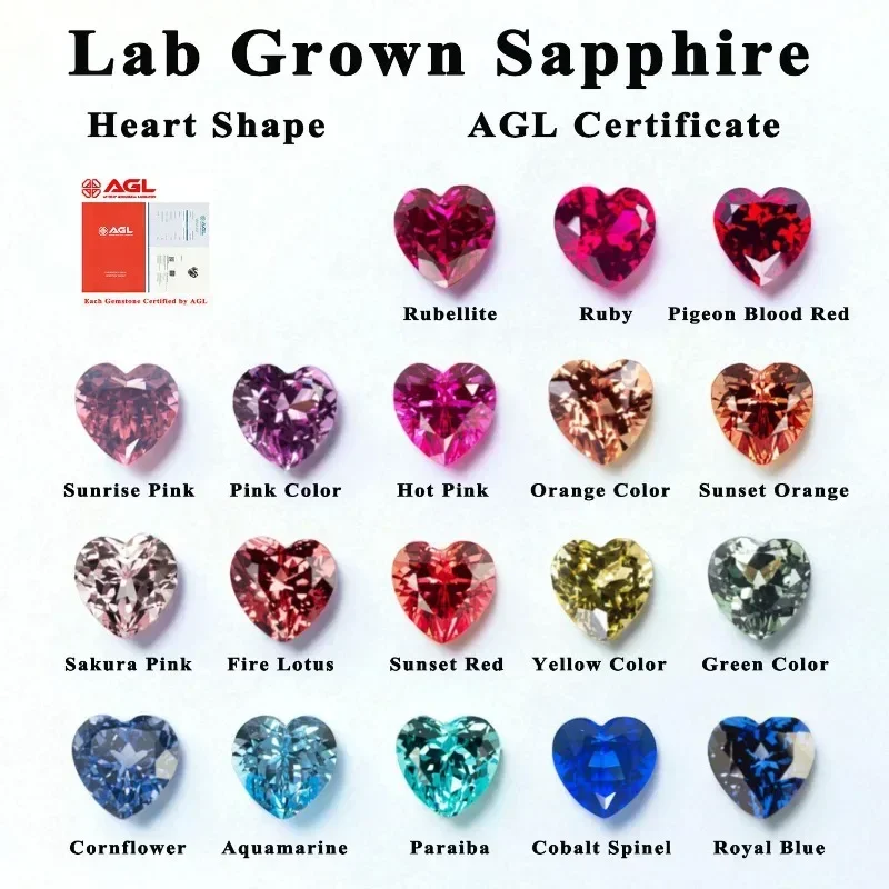 

Lab Grown Sapphire Heart Shape Multiple Colors and Sizes DIY Jewelry Production Main Materials Selectable AGL Certificate