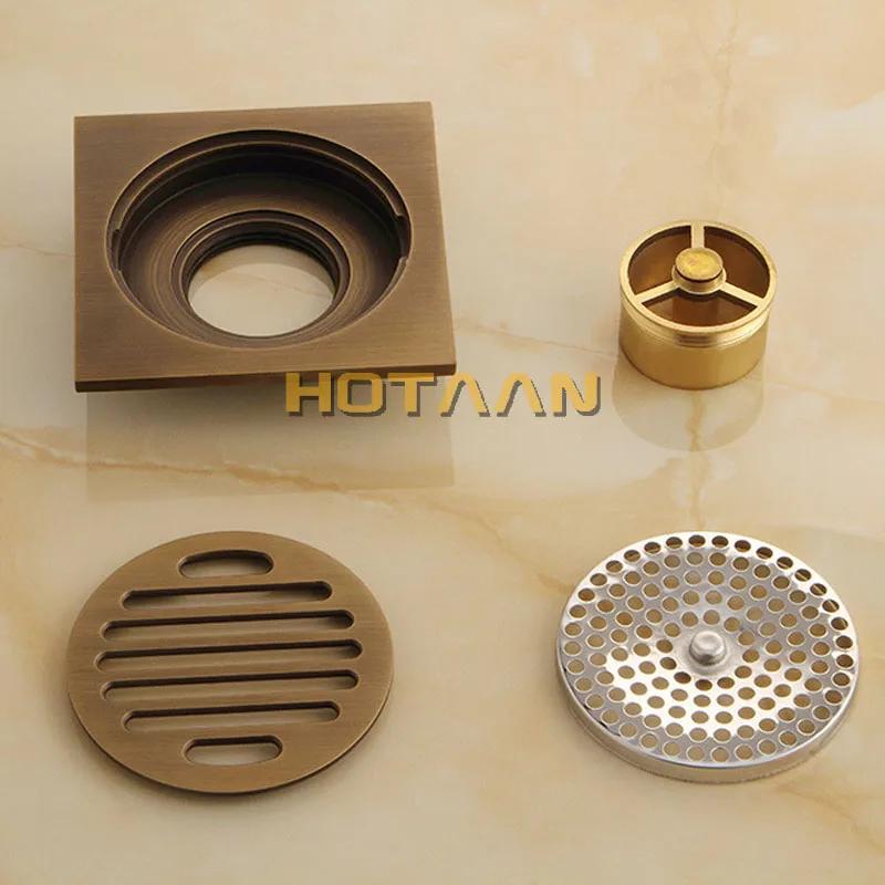 . High Quality Antique Brass Carved Flower Art Bathroom Accessory Floor Drain Waste Grate100mm*100mm YT-2104