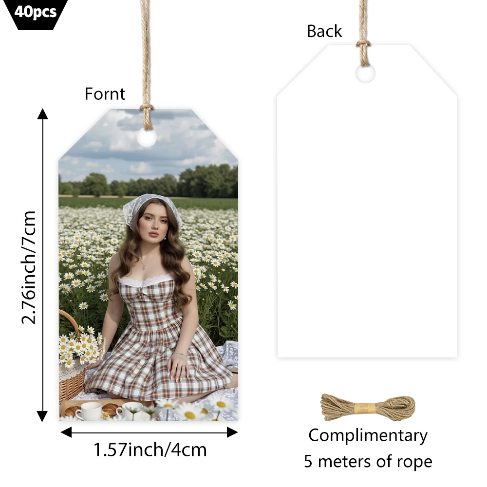 40pcs, Custom Image Tags, Personalized  Shape Photo Gift Tags, Blank Back Labels with 5m Rope, Halloween Christmas Gift