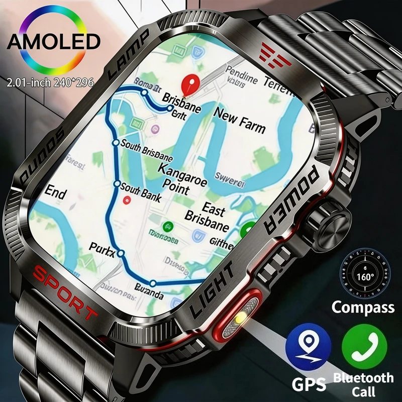 

New GPS Smart Watch Compass Air Pressure Waterproof Outdoor Sport Tracker BT Call Watch with Money Detector Light Flashlight