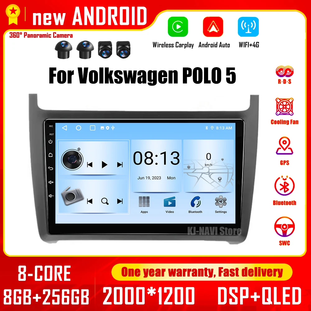 

2K For Volkswagen POLO 5 2008 - 2020 Car Radio Multimedia Video Player Navigation stereo GPS Android 14 No 2din 2 din dvd QLED