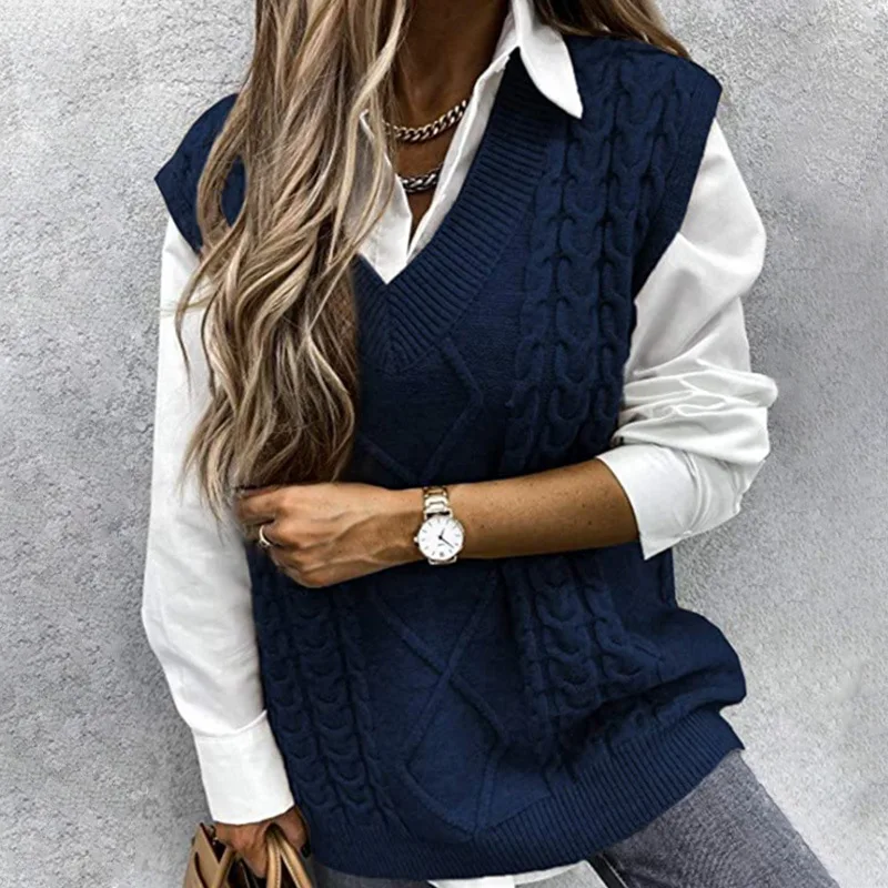 Women's Svel V-Ne Knitted Sweater Vest Autumn Faion Regular Thin Acrylic Blend Fabric Knitted Autumn Trend