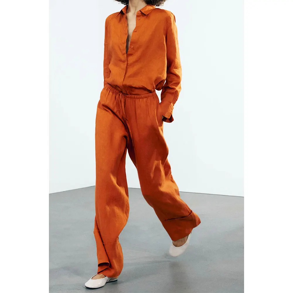 Willshela Women Linen 2 Pieces Sets Long Sleeves Shirt and Straight Pant Female Chic Lady Casual Mujer Trousers Coordinates