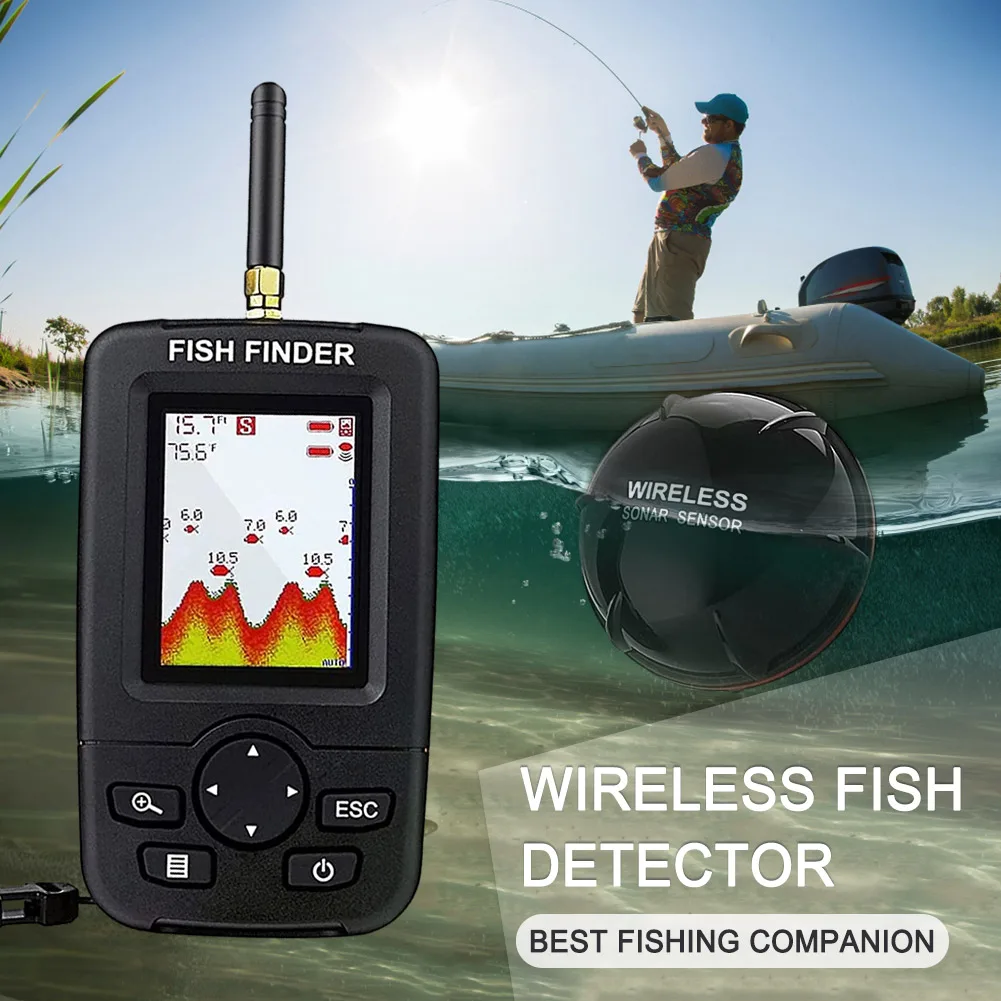 Sonar Fishing Alert Finder Portable Wireless Ocean River Lake Echo Sounder Handheld 45m/147ft LCD Display for Ice Fishing Sea