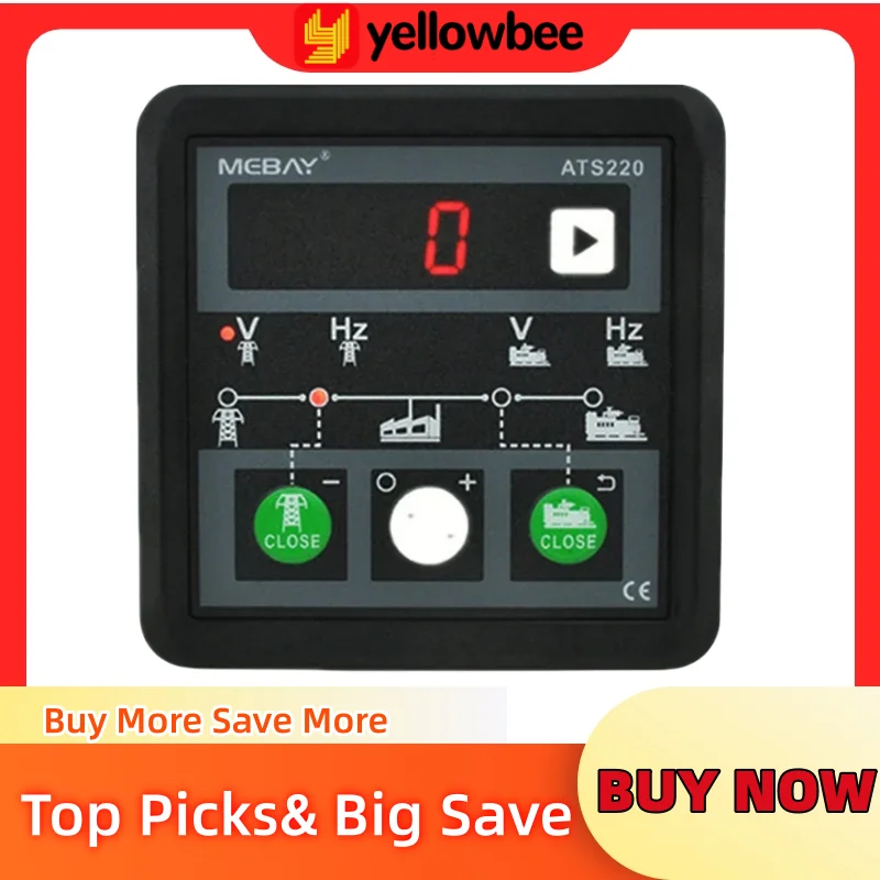 Mebay ATS220 Genset ATS Switch Controller Auto Manual LED Display Generator Control switch Module Panel 8-36V