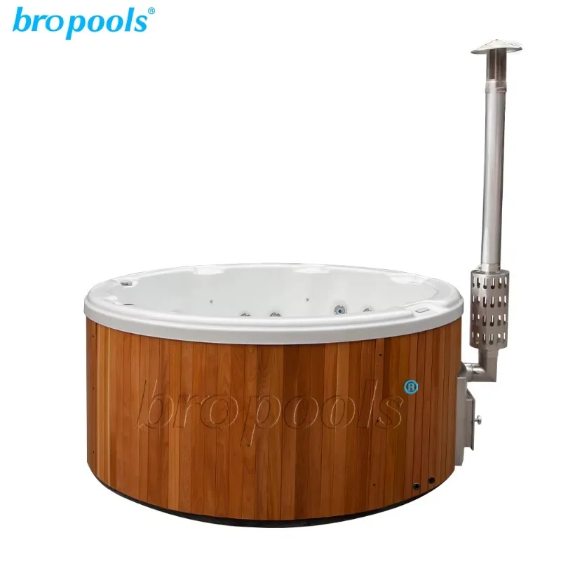 Cedar Hot Tube Burning Stove Whirlpool Pool With Wood Luxu ry Modern for Swimming Massage for Outdoor Party Spa Tub Red 5 Person