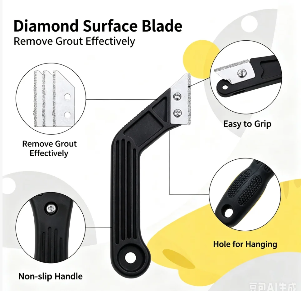 Black Beveled Handle Scraper Combination Replacement Blade Gap Grout Remover Tool Kit Wall Floor Tiles Joint Cleaner Tool