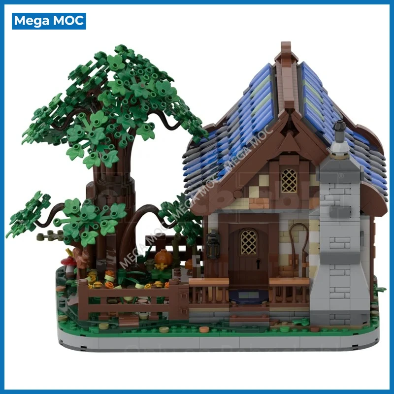 Medieval Castle House with Tree MOC Building Blocks Countryside Manor Landscape DIY Brick Desktop Model