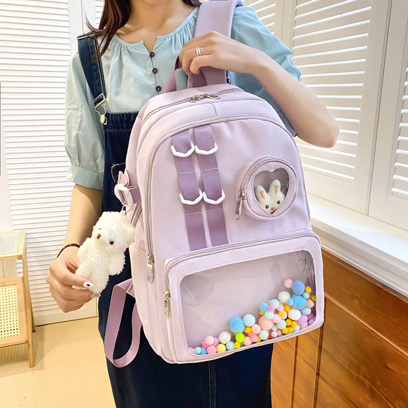 Japanische süße Cartoon Schult aschen für Frauen süße Hoch leistungs ita Rucksäcke adrette Stil Leinwand transparente Packung Bolsas Bolsa