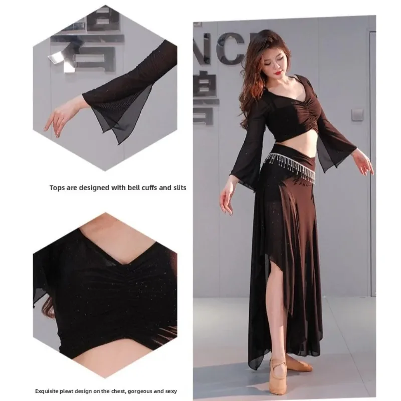 

Комплект костюмов для танца живота, сетчатый костюм для восточного танца, юбка-труба, костюм танцовщицы живота для практики и выступления