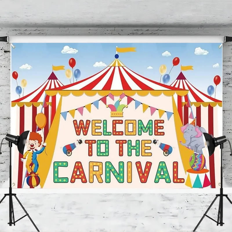 Circus Carnival Backdrop Welcome to the Carnival Banner Circus Theme Birthday Party Background for Stage Photo Booth Studio Prop