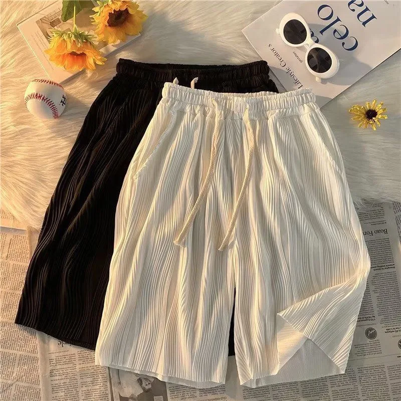Male BF Ice Silky Trendy Knee Length Shorts Men Summer Cool Feeling Cozy Soft Sport Ins Shorts Boy Daily Casual Loose Streetwear