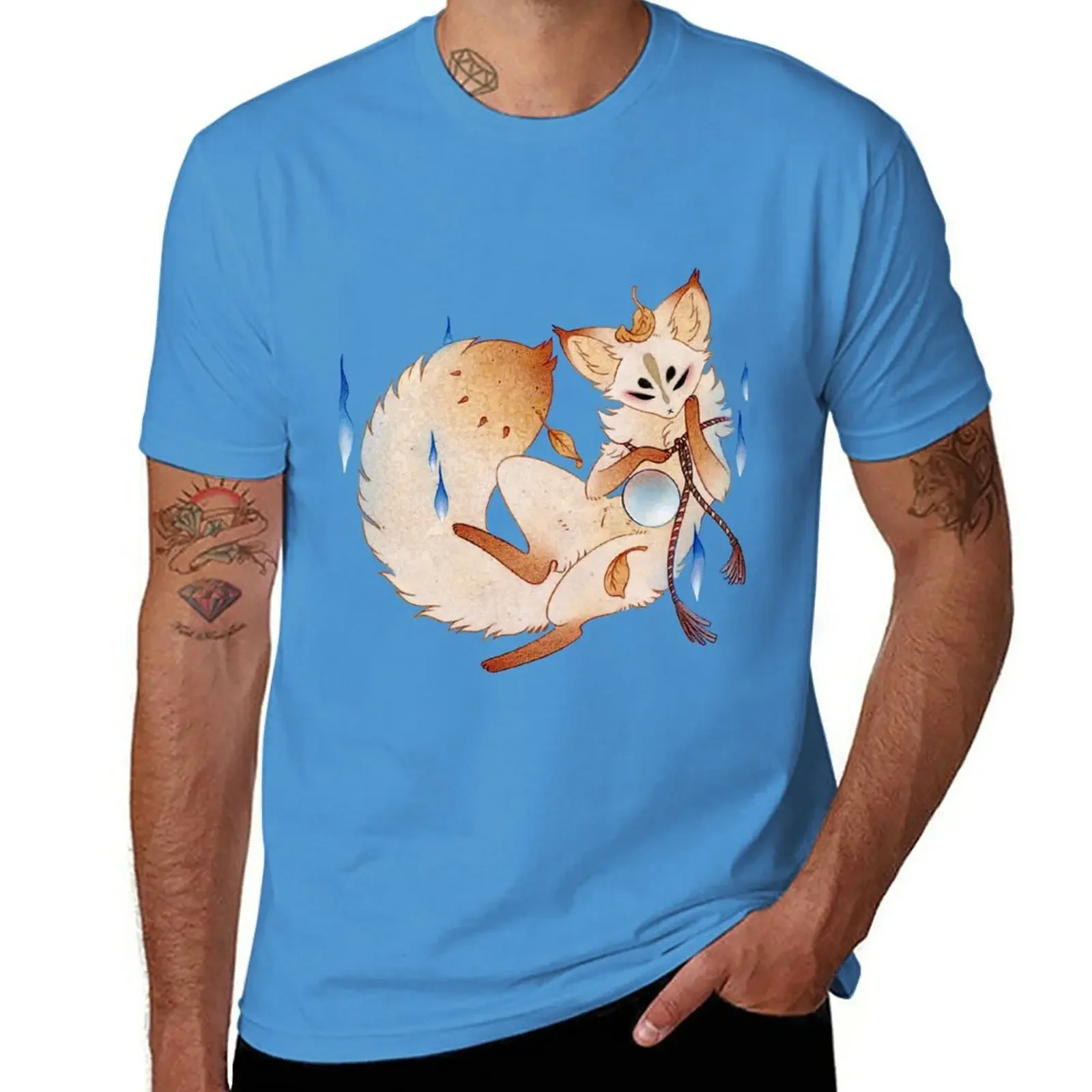 aesthetic clothes man clothes fruit of the loom mens t shirts New Mischievous Fox - TeaKitsune Yokai Kitsune T-Shirt 2024