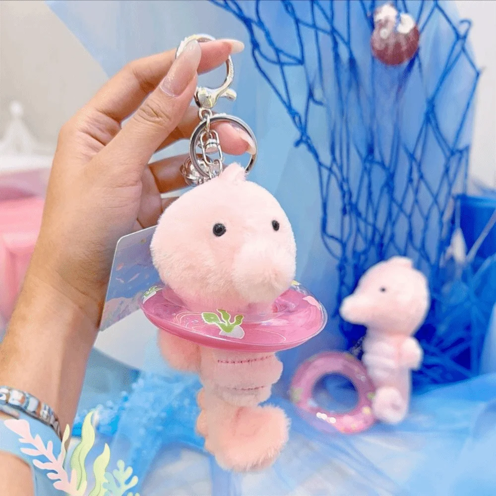 

Cute Kawaii Ocean Animal Keychain Soft Seahorse Fluffy Sea Turtle Keyring Simulation PP Cotton Dolphin Birthday Gift