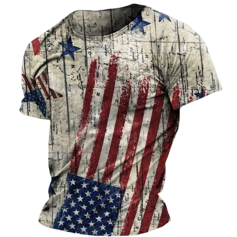 American Men\'s T-shirts Casual Loose Round Neck US Flag Short Sleeved Tops Tees Streetwear Men\'s Clothing Oversized T shirts 3XL