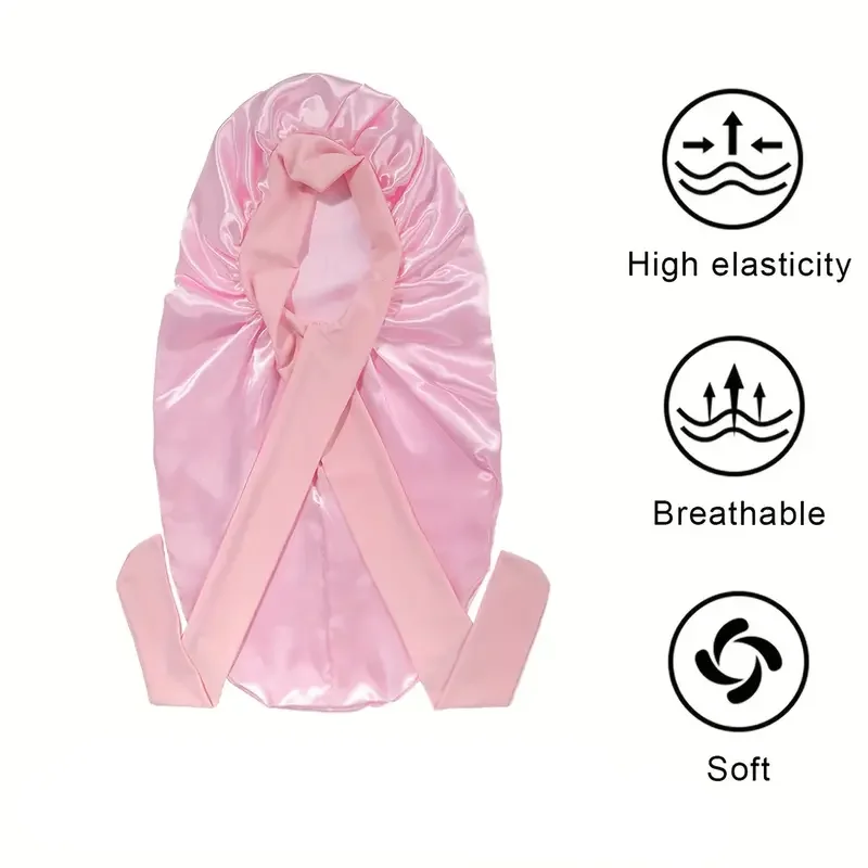 Bowknot Braid Bonnet, Unscented Satin Sleep Cap with Elastic Band and Long Tie for Women - Breathable Night Hair Bonnet