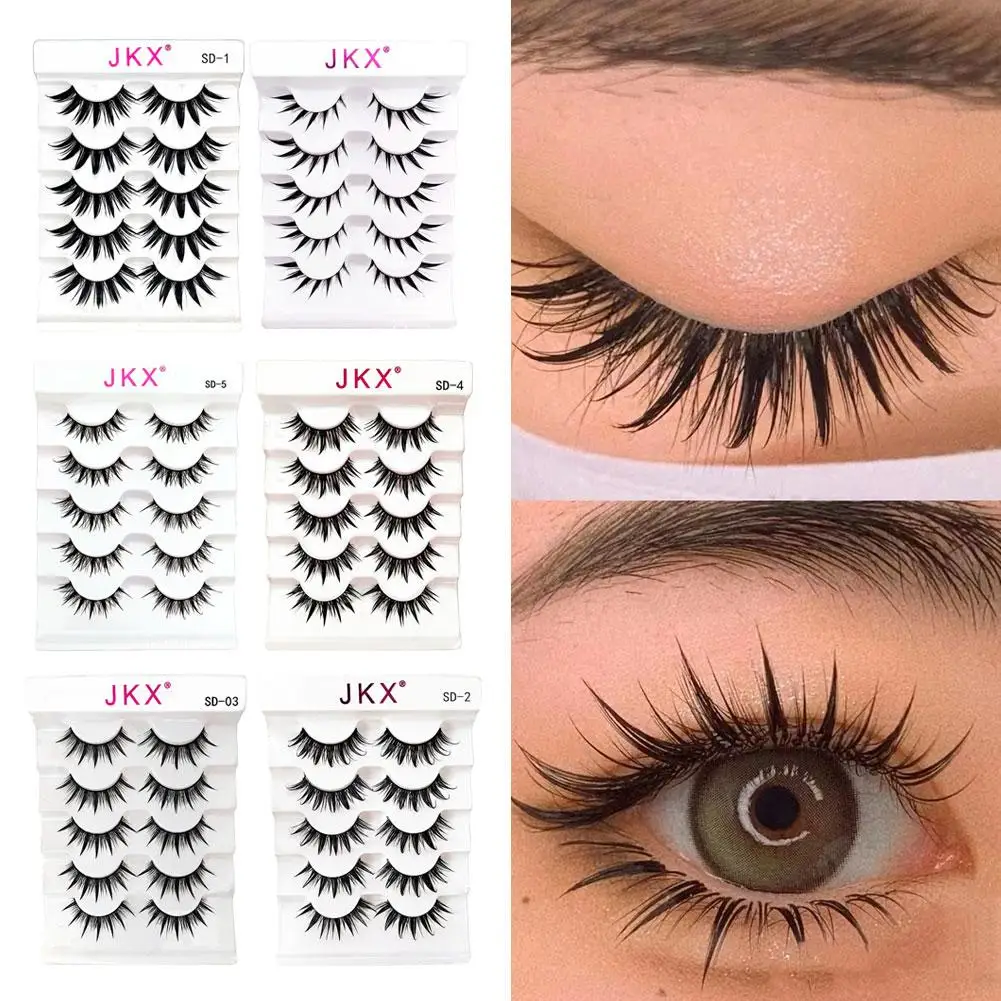 5 Paar nasse Wimpern 3d Faux Nerz Wimpern Thai Wimpern wie Verlängerung flauschige Wimpern lange Make-up Look Wimpern gefälschte x0z5