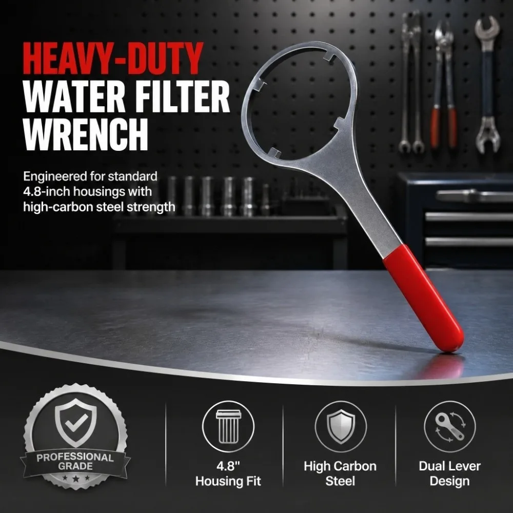 High Carbon Steel Water Filter Wrench 4.8 Inch Inner Diameter Forged Construction Metal Filter Wrench Silver Heavy Duty Wrench