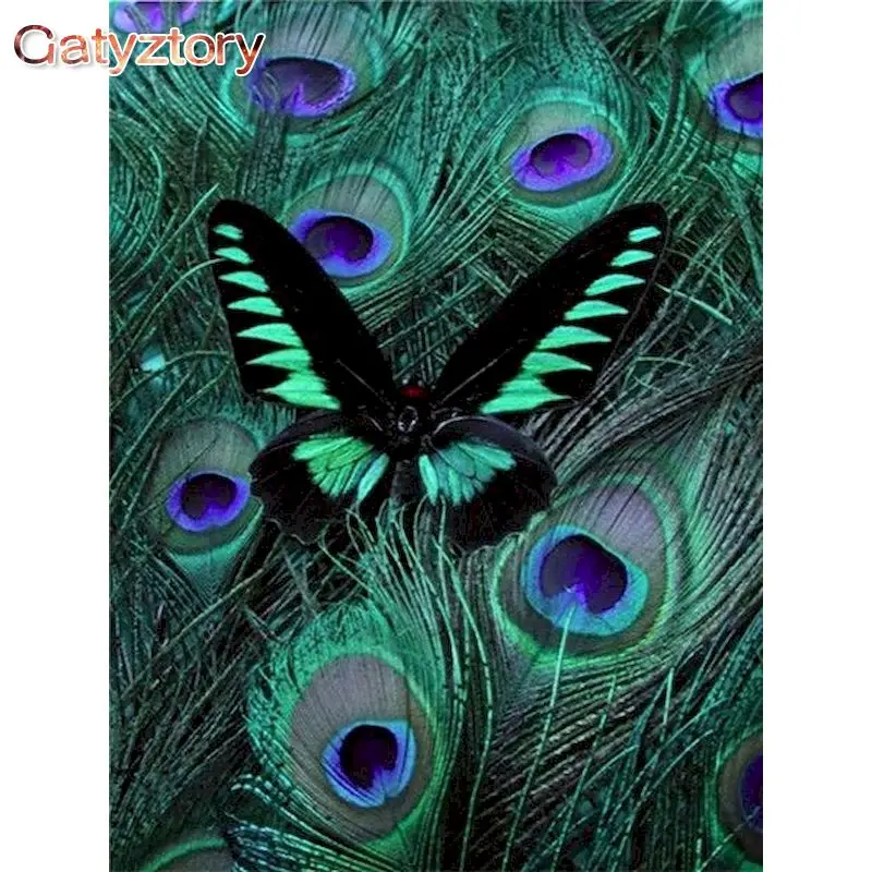 

GATYZTORY 60x75cm DIY Oil Painting By Numbers On Canvas Butterfly Frameless Paint By Numbers Feather Digital Painting Home Decor