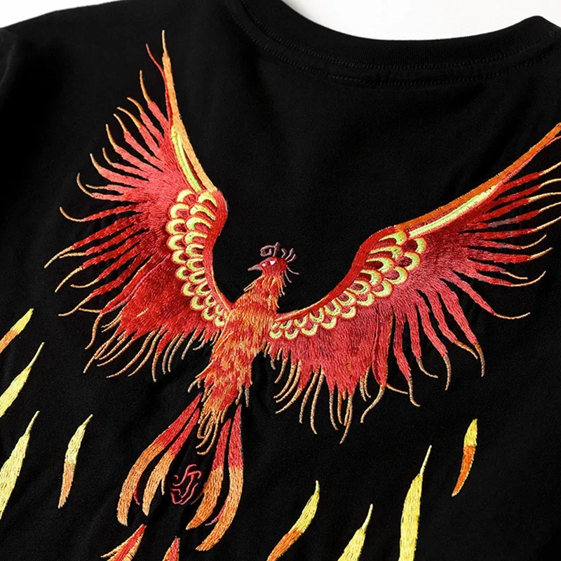 Lyprerazy Original Brand Cotton Phoenix Embroidery T-shirt New Men\'s Casual Fashion Tee Shirt Tops Chinese Style T Shirt