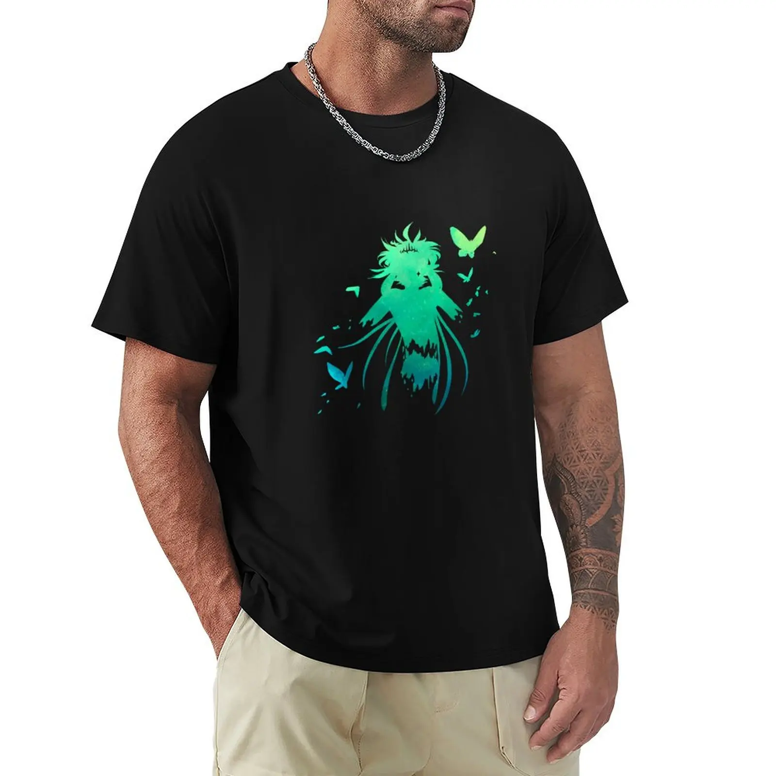 Cursed Fern and Moths Nebula Silhouette T-Shirt Fashion Casual Short Sleeve T-Shirt