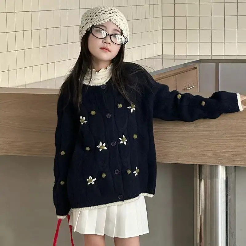 Girls' Sweater Jacket Spring and Autumn 2026 New Style Girls' Super Beautiful Lazy Style Knitted Cardigan