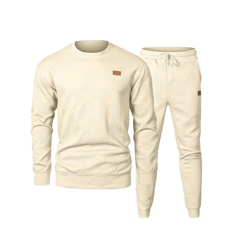 الربيع والخريف البلوز الرجال الرياضة عارضة بلون جولة الرقبة سترة جاكار قطعتين مجموعة