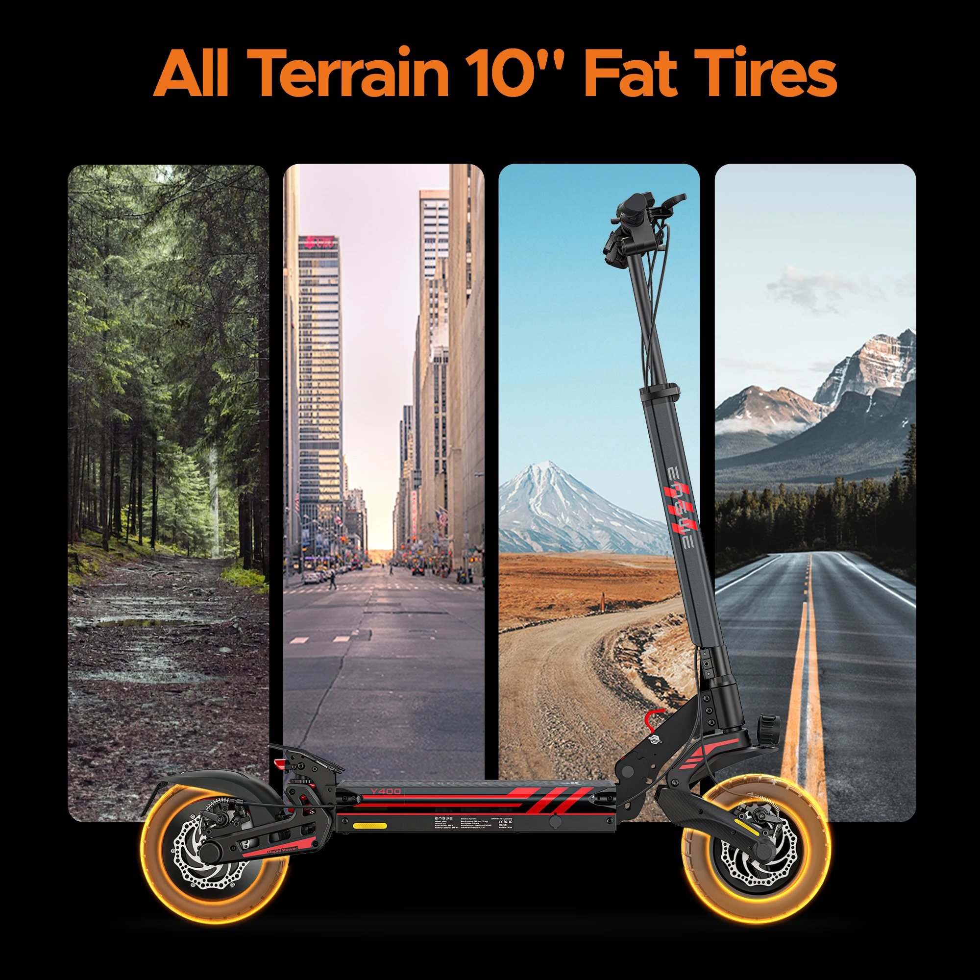 Bild 6: ENGWE Y400 Leichter, zusammenklappbarer Elektroroller, 250 W Leistung, 25 km/h Geschwindigkeit, 70 Meilen Reichweite, 10 Zoll dicke Reifen für Stadt und Abenteuer